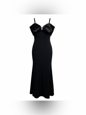 R&M Richards Black Maxi Gown with Sculpted Bow Size 16